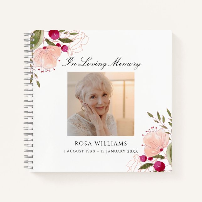 In Loving Memory Floral Photo Funeral Guest Book (Front)