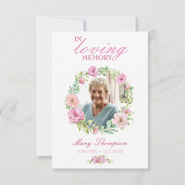In Loving Memory Floral Photo Funeral Prayer Card (Front)