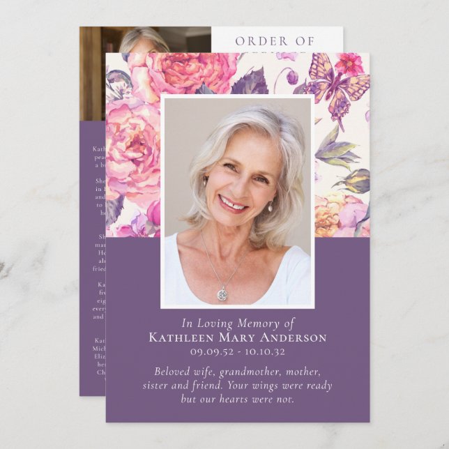 In Loving Memory Floral Photo Memorial Service  Program (Front/Back)