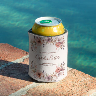 In Loving Memory Floral Watercolor Custom Name Can Cooler