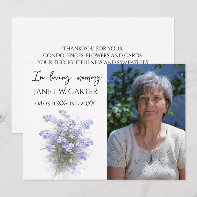 In Loving Memory Forget Me Not Floral Funeral Invitation (Front/Back)