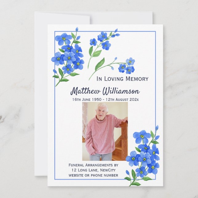 In Loving Memory Forget Me Not Funeral Card (Front)