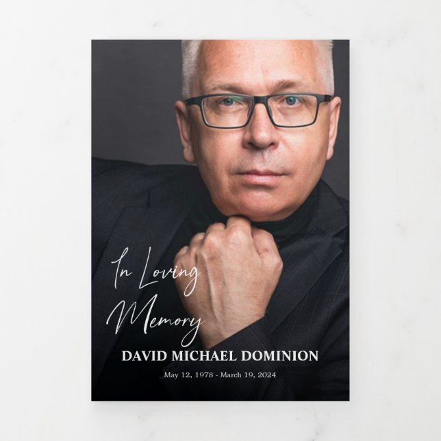 In Loving Memory Full Photo Memorial Program Tri-Fold Invitation (Cover)