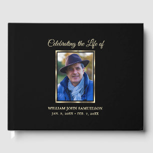 In Loving Memory Funeral Celebrating Life Gold Guest Book