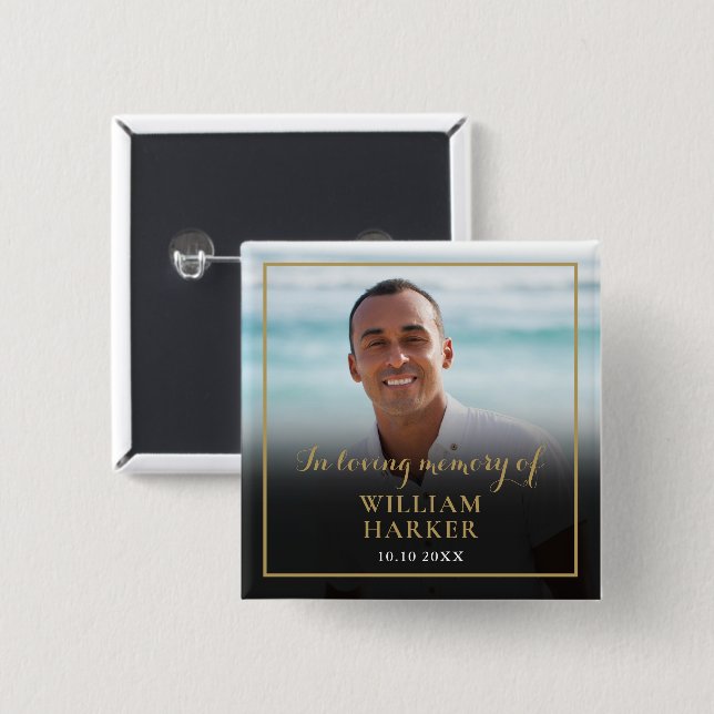 In Loving Memory Funeral Photo 2 Inch Square Button (Front & Back)
