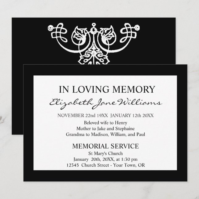 In Loving Memory | Funeral  | Simple Black Boarder Invitation (Front/Back)