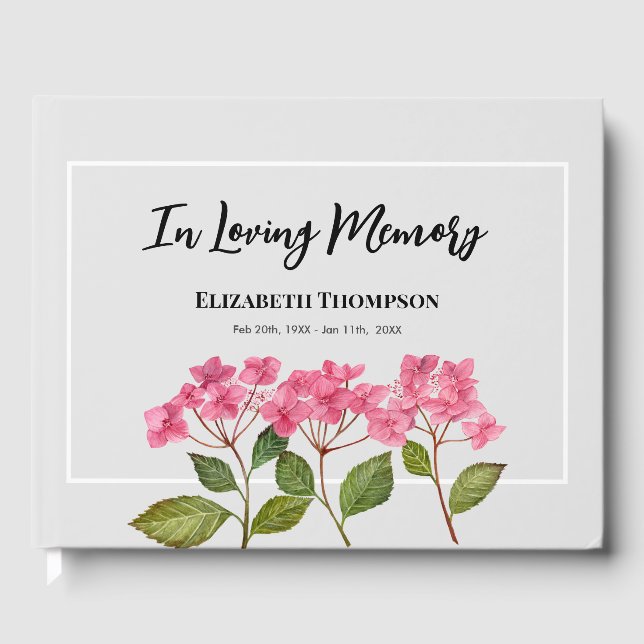 In Loving Memory Funeral Watercolor Hydrangea Guest Book (Front)