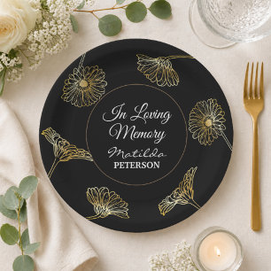 In Loving Memory Gold Flowers Funeral Paper Plate