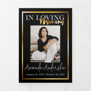 In Loving Memory Gold Frame Black  Tri-Fold Programme