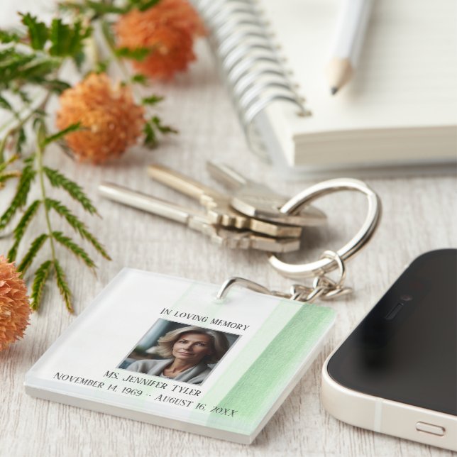 In Loving Memory Green Funeral Memorial Keychain  (Front Right)