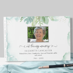 In Loving Memory, Greenery Funeral Photo Guest Book