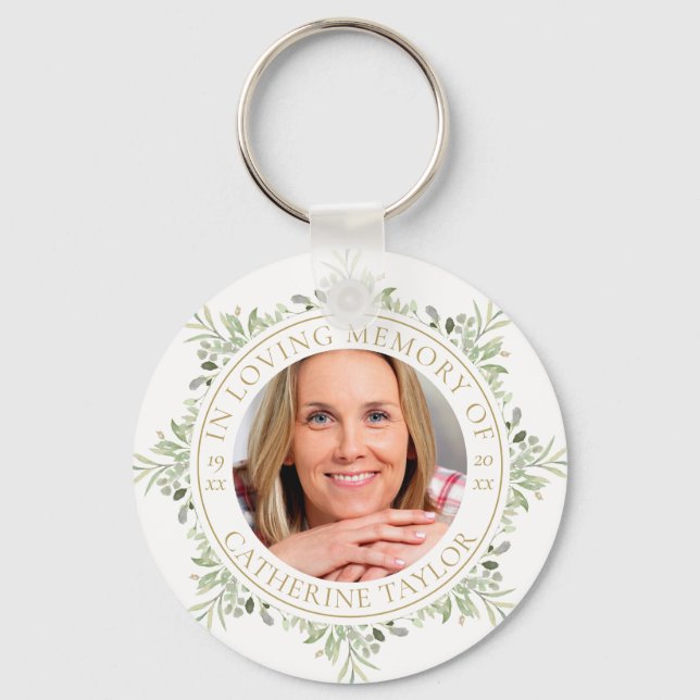 In Loving Memory Greenery Photo Keychain (Front)