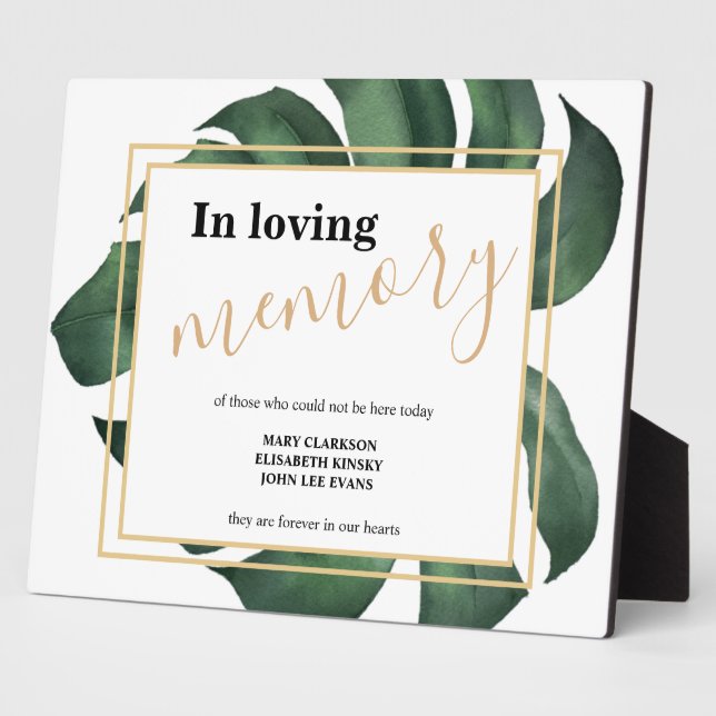 In loving memory Leaf wedding sign Tabletop Plaque (Side)