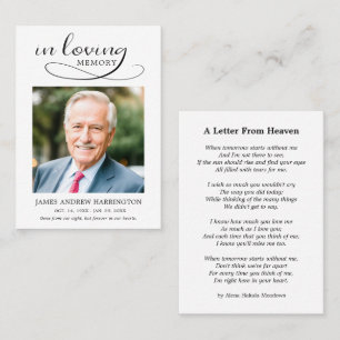 In Loving Memory Letter From Heaven Funeral Card