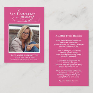 In Loving Memory Letter From Heaven Funeral Card