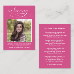 In Loving Memory Letter From Heaven Funeral Card
