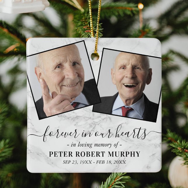 In Loving Memory Marble Memorial Photo Ceramic Ornament (Creator Uploaded)