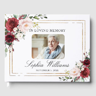 In Loving Memory Marsala Floral Funeral Guest Book