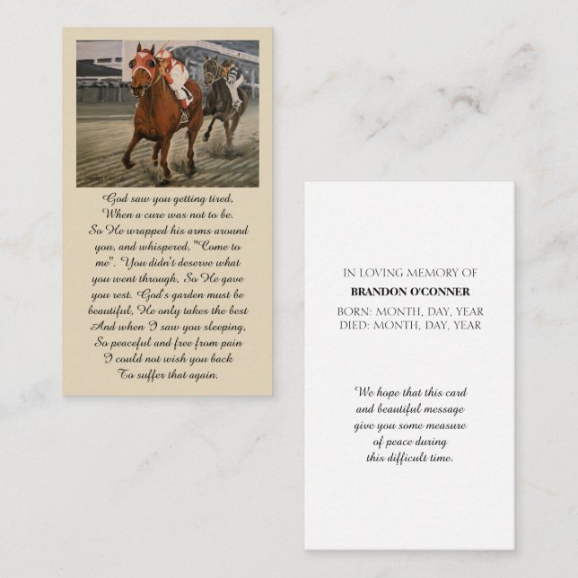 In Loving Memory Match Race Sympathy Card (Front/Back)