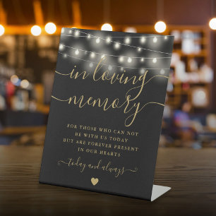 In Loving Memory Memorial Black Gold String Light Pedestal Sign
