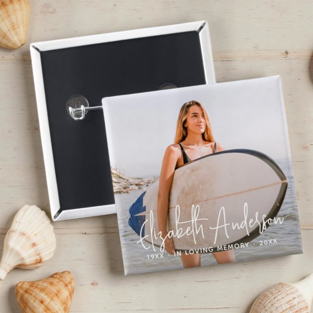 In Loving Memory Memorial Funeral Modern Photo 2 Inch Square Button (Creator Uploaded)