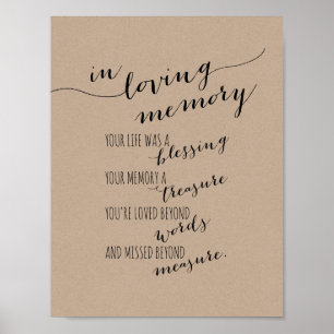 In loving memory memorial, funeral, Rustic Kraft Poster