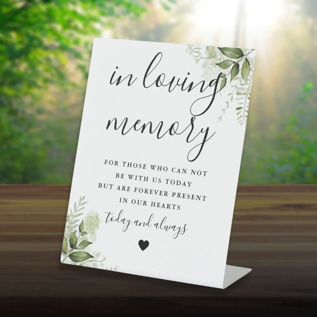 In Loving Memory Memorial Greenery Wedding Pedestal Sign (In Loving Memory Memorial Greenery Wedding Pedestal Sign)