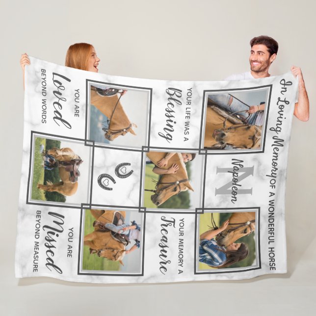 In Loving Memory - Memorial Horse Photo Collage Fleece Blanket (In Situ)