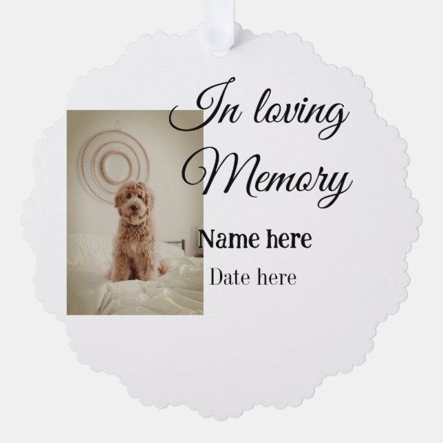 In loving memory memorial keepsake add pet name ornament card (Front)