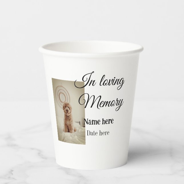 In loving memory memorial keepsake add pet name paper cups (Front)
