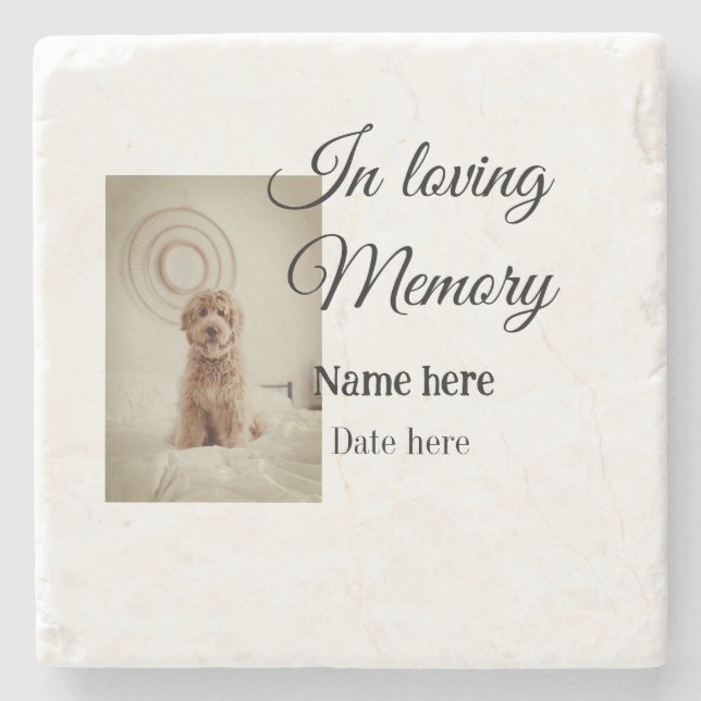 In loving memory memorial keepsake add pet name stone coaster (Front)