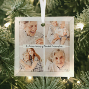 In Loving Memory Memorial Modern Elegant 4 Photos Glass Ornament
