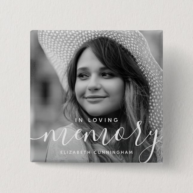 In Loving Memory Memorial Modern Elegant Photo 2 Inch Square Button (Front)