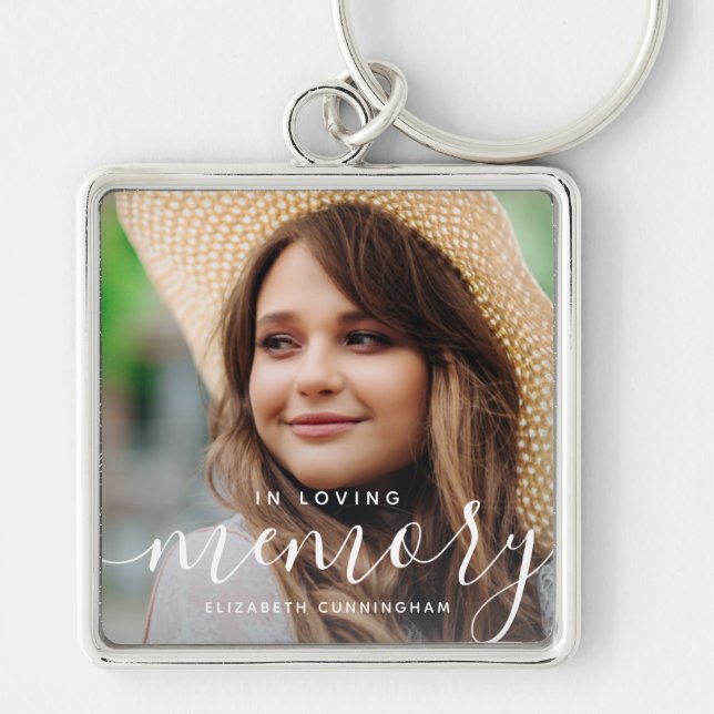 In Loving Memory Memorial Modern Elegant Photo Keychain (Front)