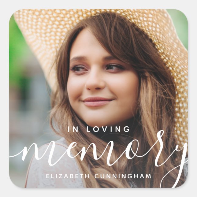 In Loving Memory Memorial Modern Elegant Photo Square Sticker (Front)