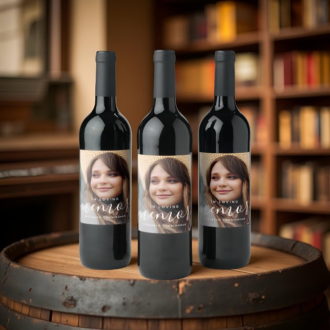 In Loving Memory Memorial Modern Elegant Photo Wine Label (Creator Uploaded)