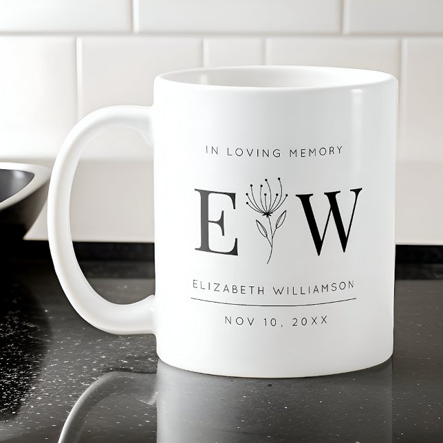 In Loving Memory Memorial Modern Monogram Foliage Coffee Mug (Creator Uploaded)