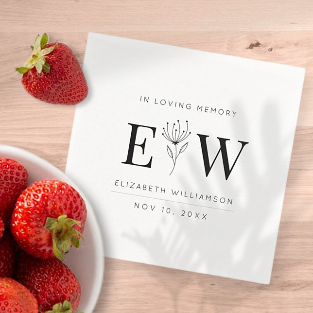 In Loving Memory Memorial Modern Monogram Foliage Napkin (Creator Uploaded)