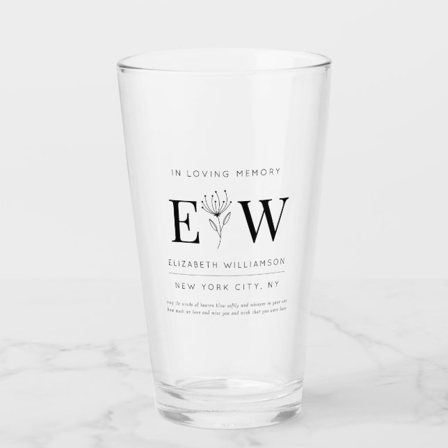 In Loving Memory Memorial Modern Quote Foliage Glass (Front)