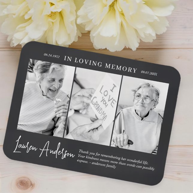 In Loving Memory Memorial Modern Simple 3 Photo Magnet (Creator Uploaded)