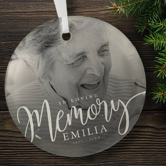 In Loving Memory Memorial Modern Simple Photo Glass Ornament