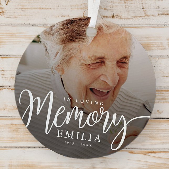 In Loving Memory Memorial Modern Simple Photo Metal Ornament (Creator Uploaded)