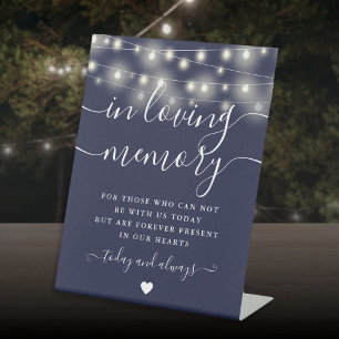 In Loving Memory Memorial Navy Blue String Lights Pedestal Sign