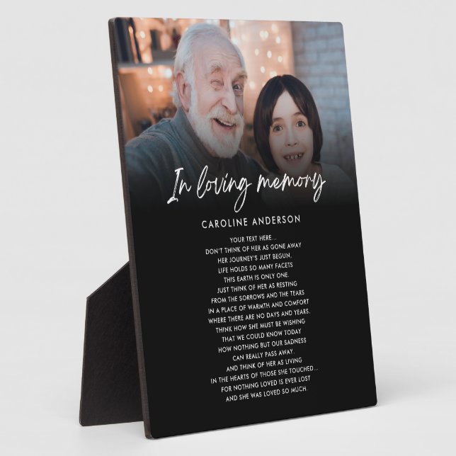 In Loving Memory Memorial Photo Custom Text Plaque (Side)
