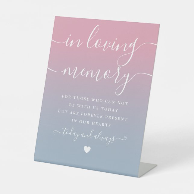 In Loving Memory Memorial Pink Blue Wedding Pedestal Sign (Front)