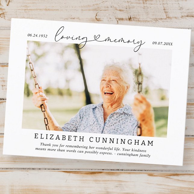 In Loving Memory Memorial Simple Modern Photo Postcard (Creator Uploaded)