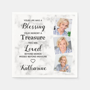 In Loving Memory Memorial Sympathy 3 Photo Funeral Napkin