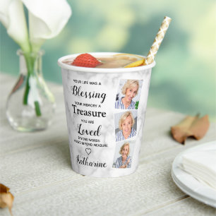 In Loving Memory Memorial Sympathy 3 Photo Funeral Paper Cups