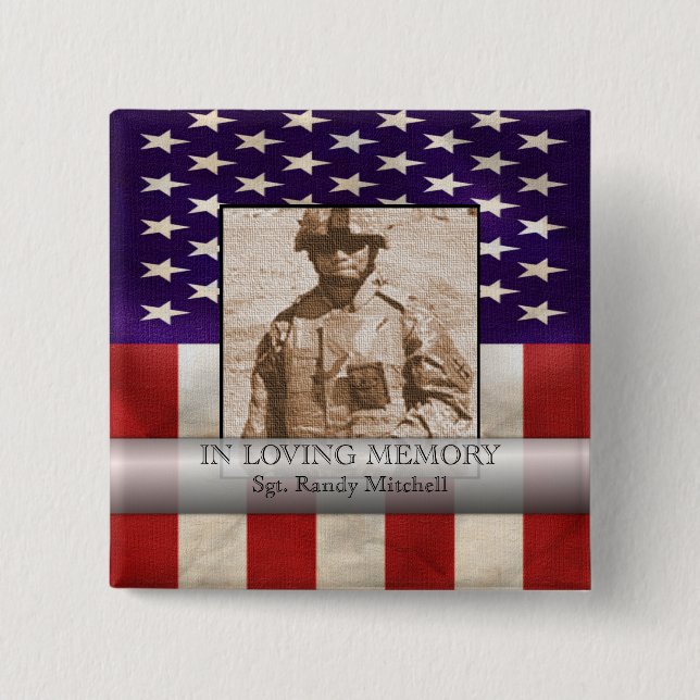 In Loving Memory Military Custom Photo Tribute 2 Inch Square Button (Front)