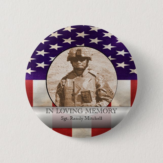 In Loving Memory Military Photo Custom Tribute 2 Inch Round Button (Front)